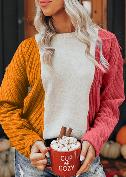 Color Block Textured Drop Shoulder Sweater