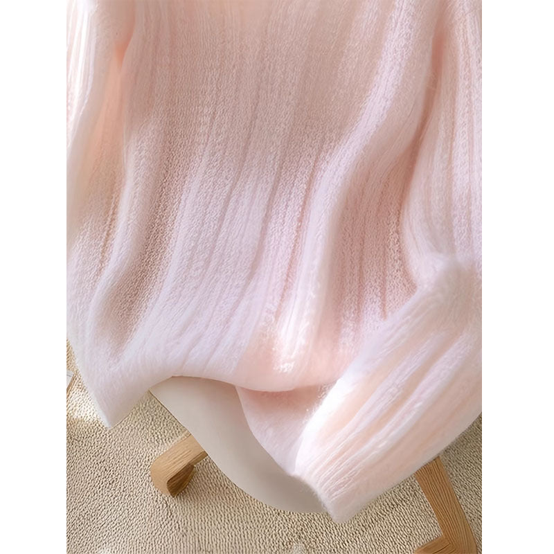 Soft Pastel Pink Fuzzy V-Neck Sweater for Women