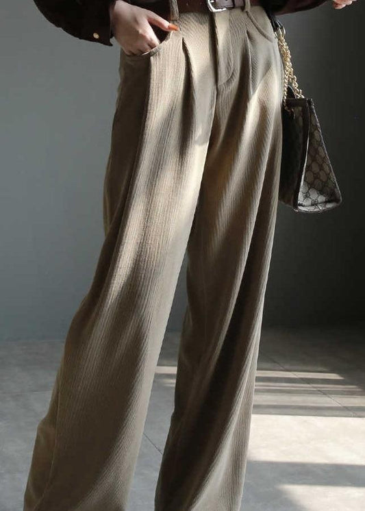 High-Waist Corduroy Wide-Leg Pants – Draped Straight Casual Trousers