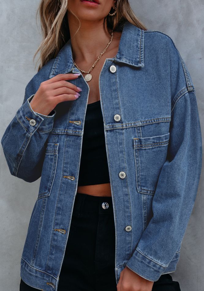 Pocketed Button Up Denim Jacket