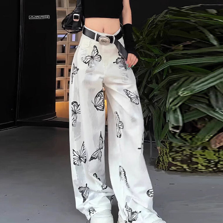 Butterfly Print Wide-Leg Pants – Stylish Streetwear for Everyday Chic