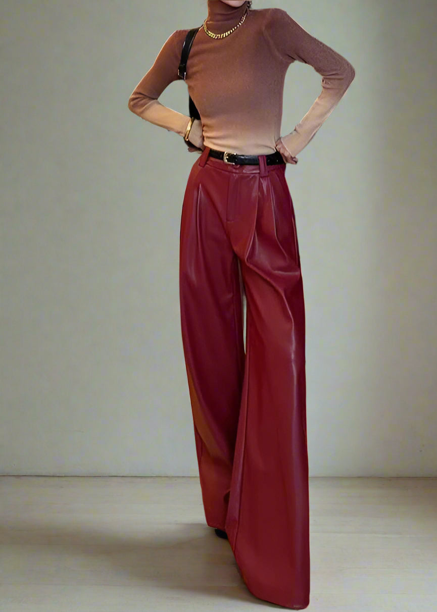 High-Waisted Wide-Leg Faux Leather Pants