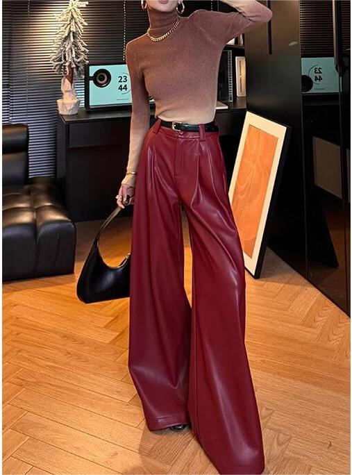 High-Waisted Wide-Leg Faux Leather Pants