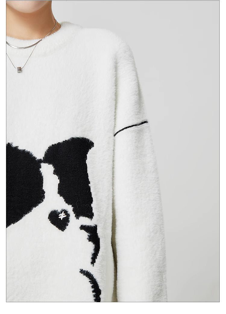 Oversized Dog Pattern Knitted Sweater