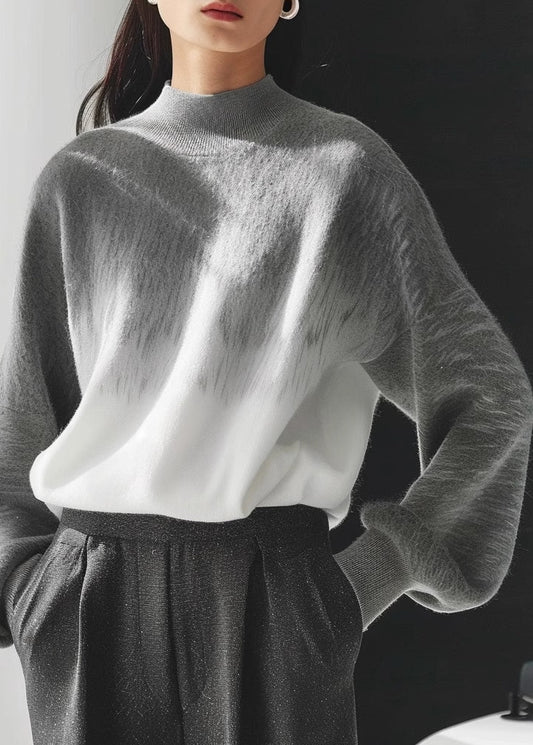 Gradient Gray and White Oversized Sweater