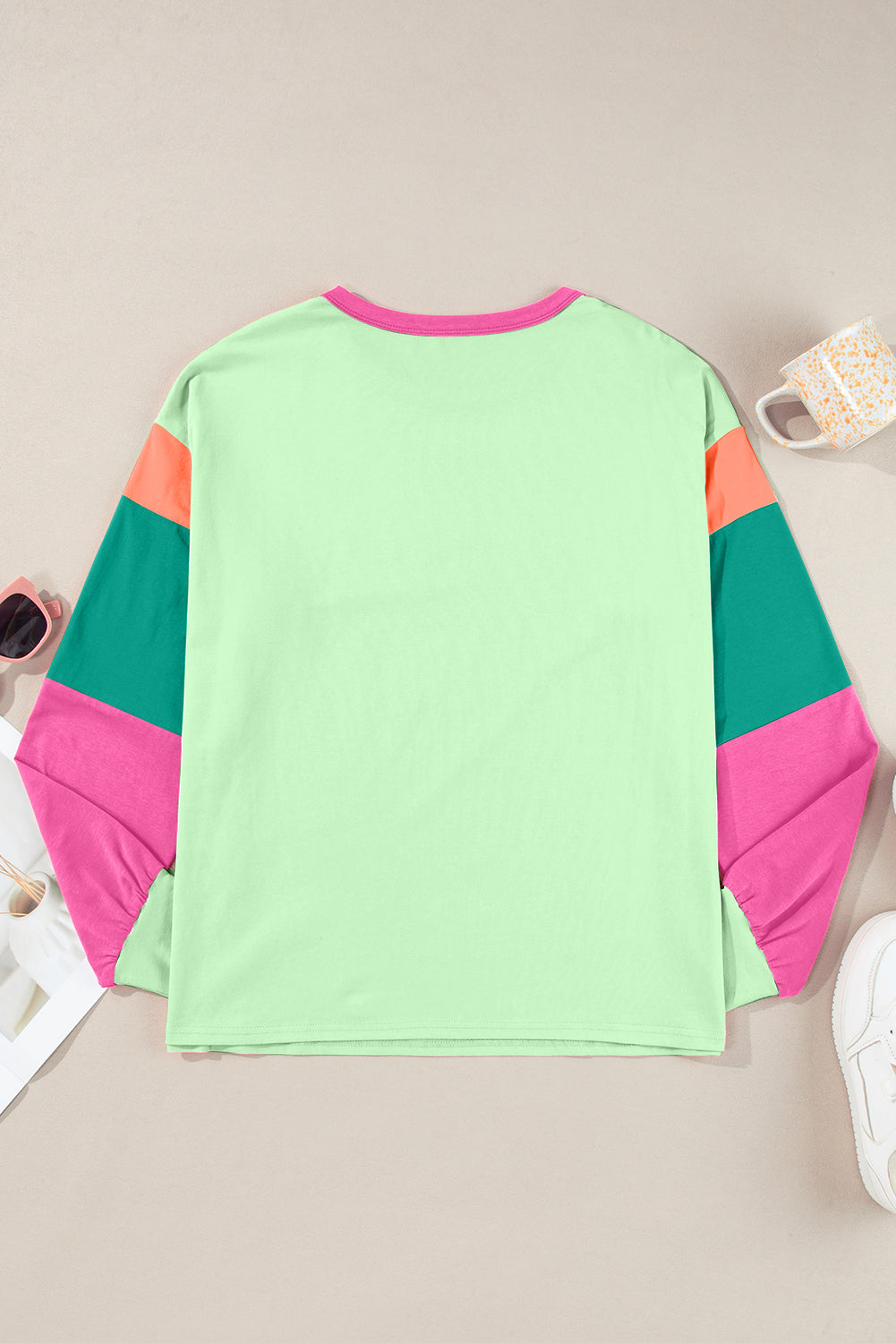 Color Block Round Neck Long Sleeve Top